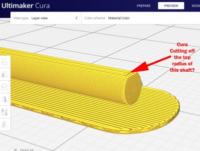 top section of shaft is being cut off when file is sliced